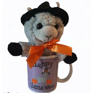 Halloween Mug Happy Llama-ween with Baby Witch Llama Plush Stuffed Animal